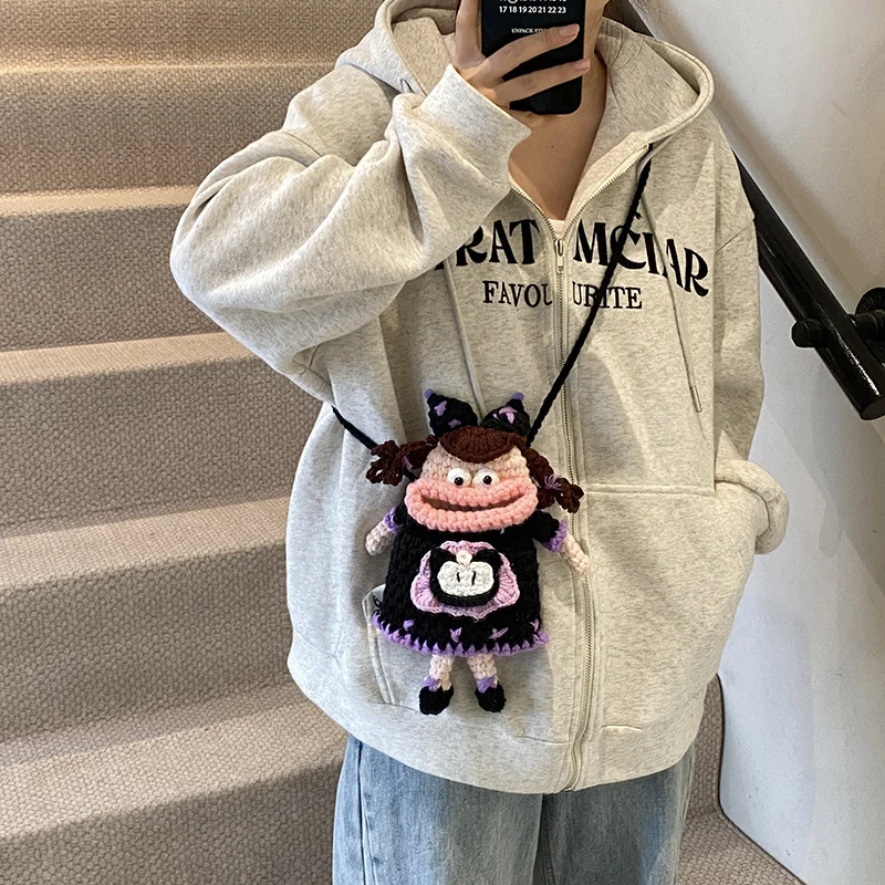 

Милая сумка для куклы с колбасным ртом, уродливая и милая сумка для мобильного телефона с большим ртом, сумка через плечо ручной работы из вязаной пряжи на одно плечо