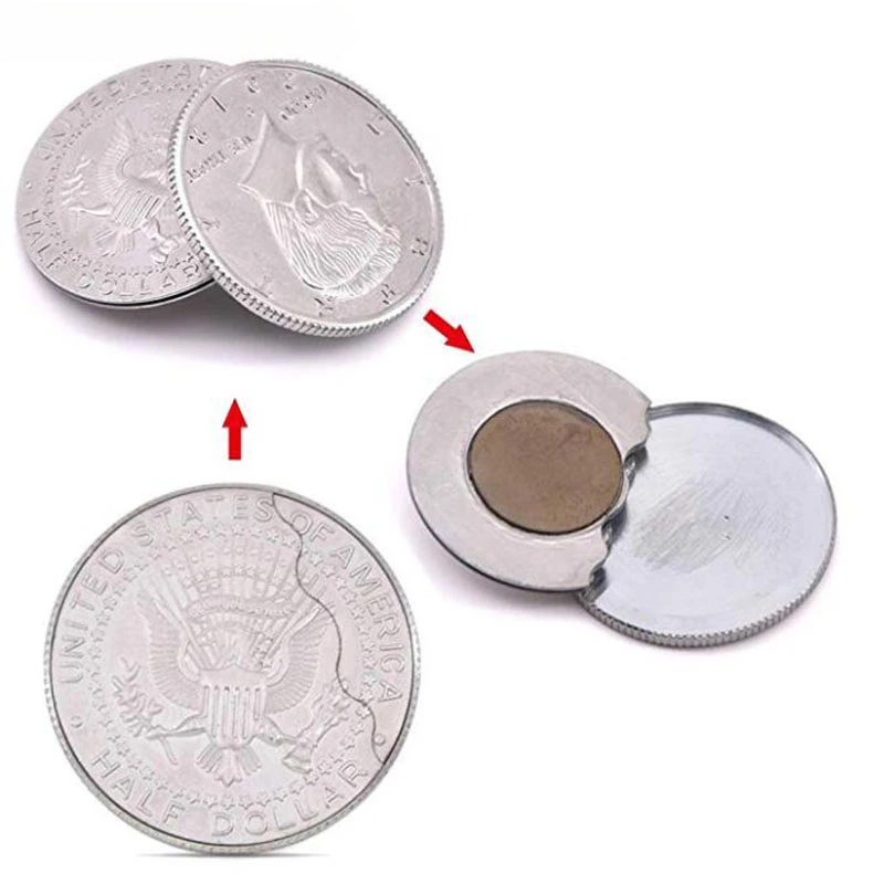 Moneda con aleta magnética, moneda de mariposa (copia de medio dólar estadounidense), trucos de Magia, ilusiones de primer plano, trucos, accesorios de Magia