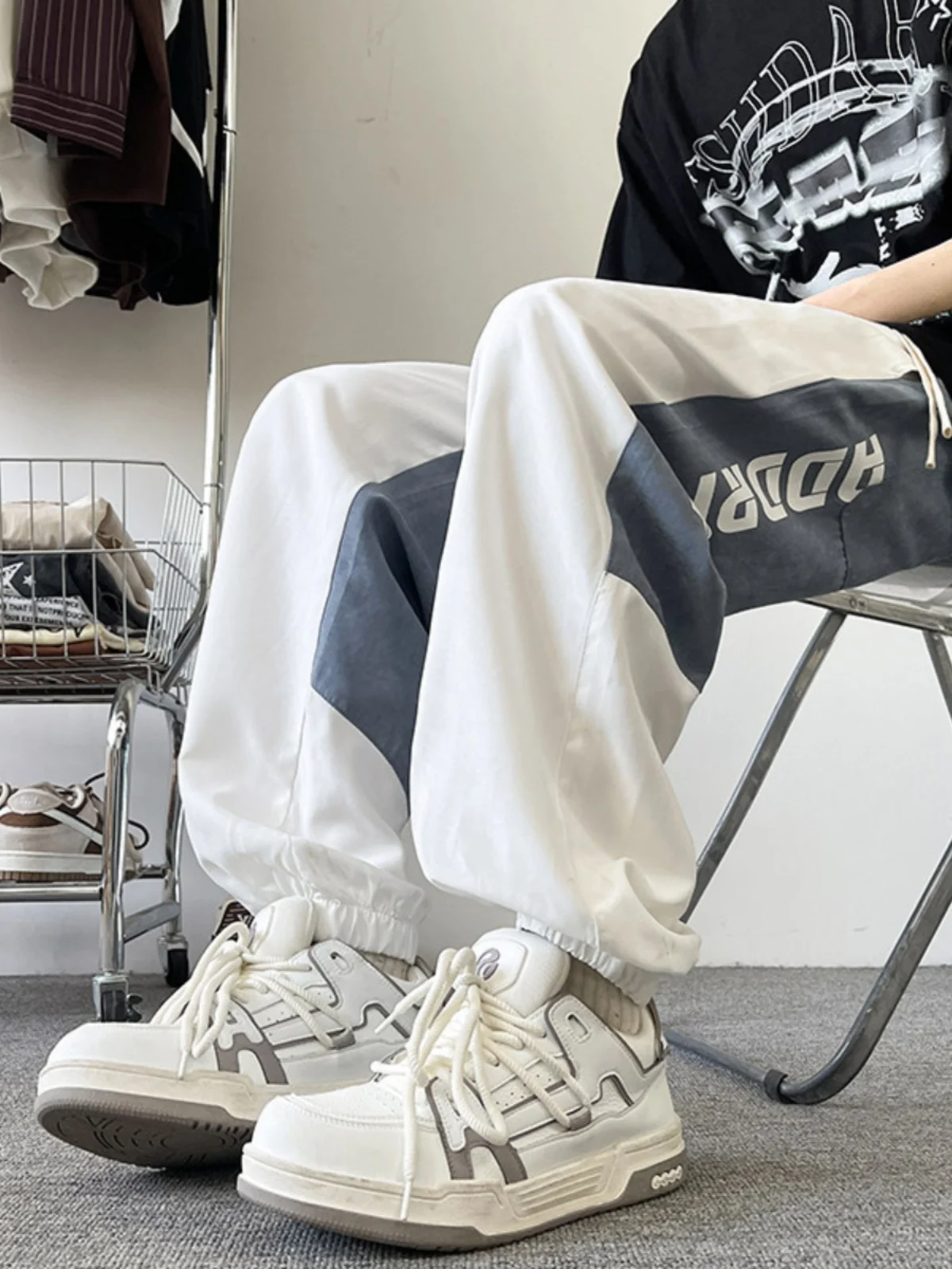 

Мужские спортивные брюки American Sle, летние тонкие мешковатые повседневные спортивные штаны для школьников, весна-осень, большие размеры, прямые штаны