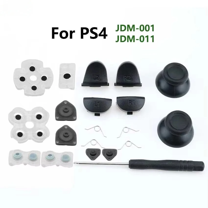 For PS4 JDM-001 / 011 Controller L1 R1 L2 R2 Trigger Buttons 3D Analog Stick + Conductive Rubber Button Screwdriver Kit