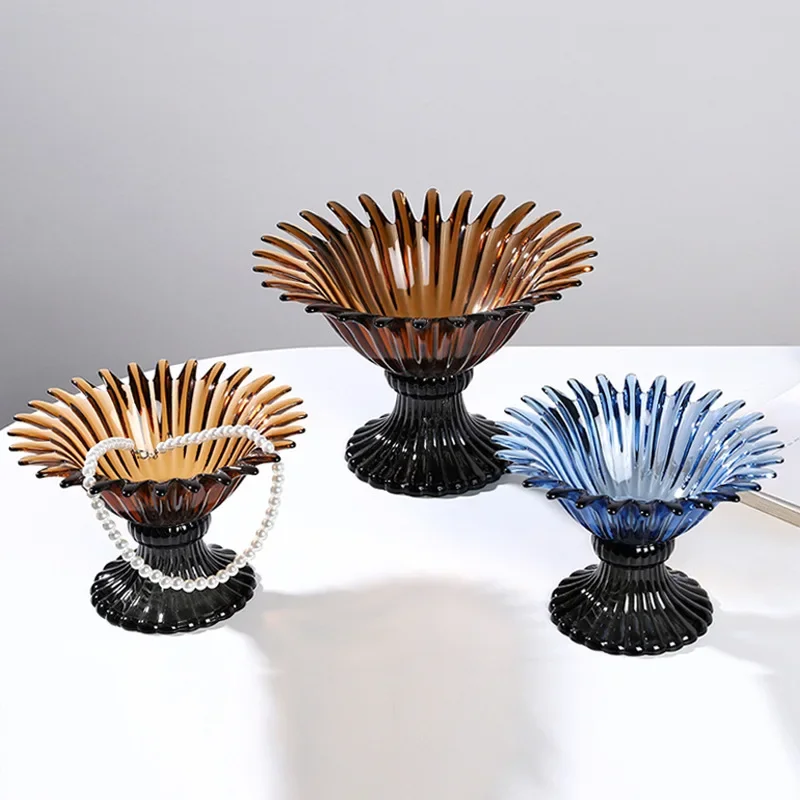 O17- lig luxury high-footed fruit tray glass living room household tea table food fruit tray decorative tray wholesale