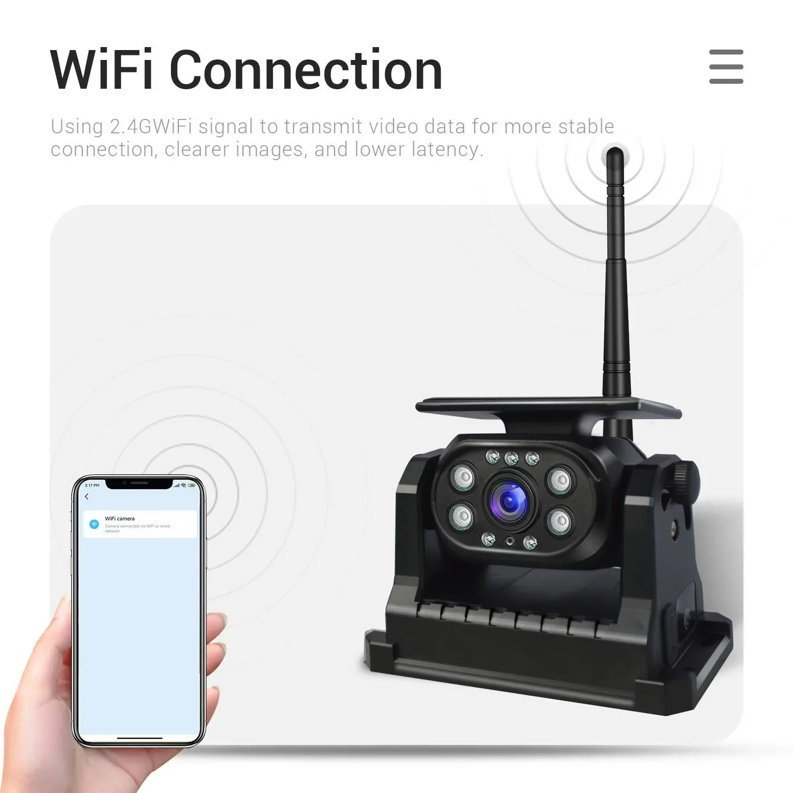 Drahtlose WiFi Solar Power magnetische Reverse Backup Kamera Handy iPhone Android mit eingebauter Batterie für LKW Camper – Detail 4