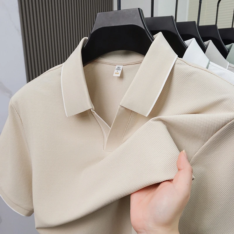 

Мужская летняя новая футболка WAFGER Business Least Поло V Кольцо, воротник с короткими рукавами, комфортабельная воздухопроницаемая рубашка