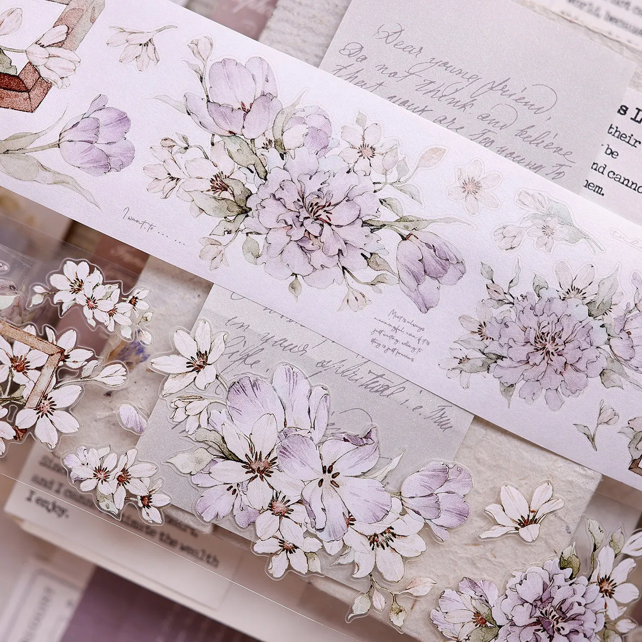 XBJ Salt New Smoke Purple Vintage Gentle Floral Washi PETshell shiny die Cut journal tape