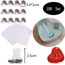 100 Conjuntos Coração em forma de Alumínio Vazio Tealight Vela Cera Latas Jars Cases Containers Moldes Titulares para DIY Vela Fazendo Ferramenta