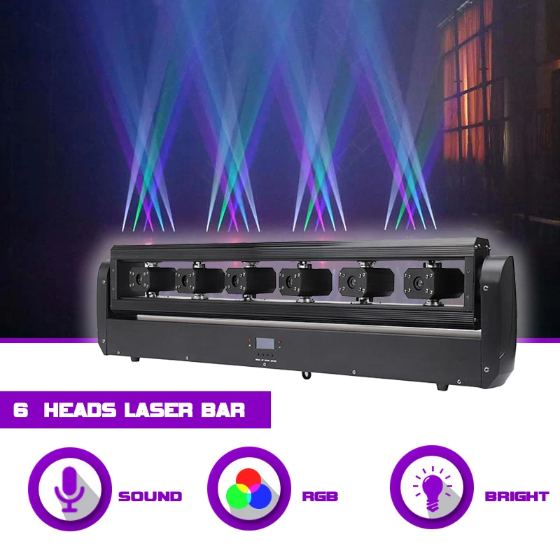 Sunart 6 Eyes Moving Head RGB Laser Bar Stage Effect Lighting For DJ Disco Party Events DMX Sound Modes Projector Fixtures