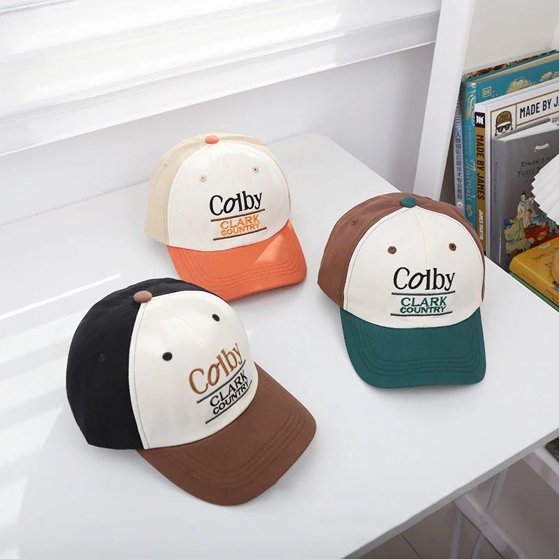 

Fashion Color Block Children Baseball Hat Letter Kids Duck Tongue Cap 4-10Year Boy Girl Sunscreen Visor Cotton Casual Peaked Cap