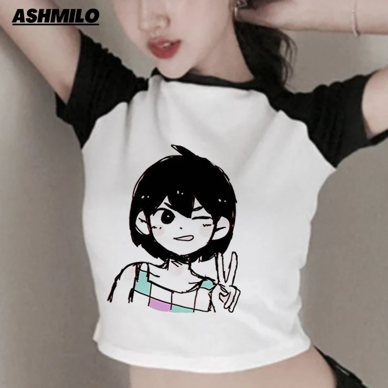 Maglietta Omori gioco stampa donna Harajuku estetica estate manica corta Crop top vestiti del fumetto coreano Harajuku giappone abbigliamento