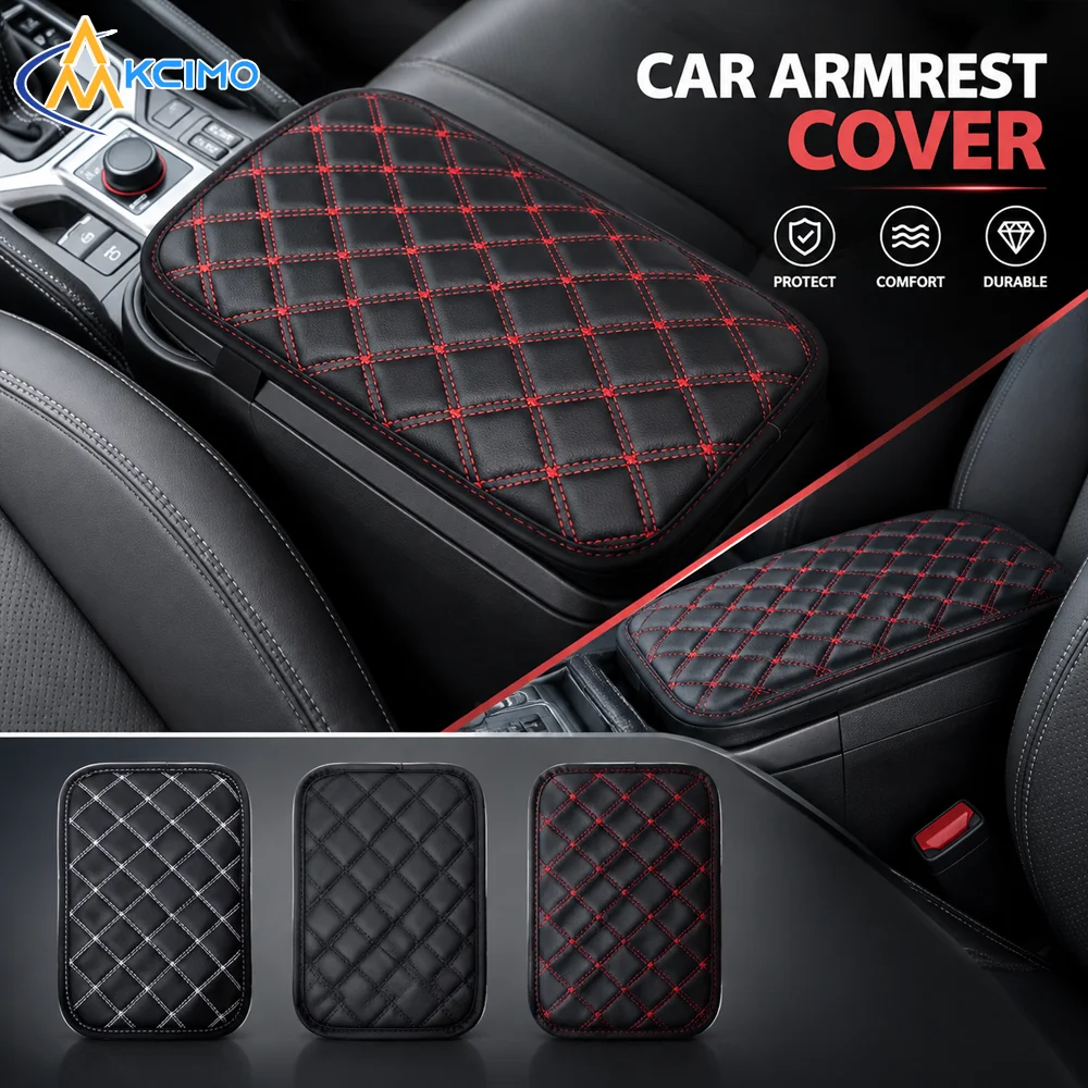 Diamond Stitched PU Leather Car Center Console Armrest Pad Wear Resistant Elbow Support Cushion Auto Interior Protective Cover