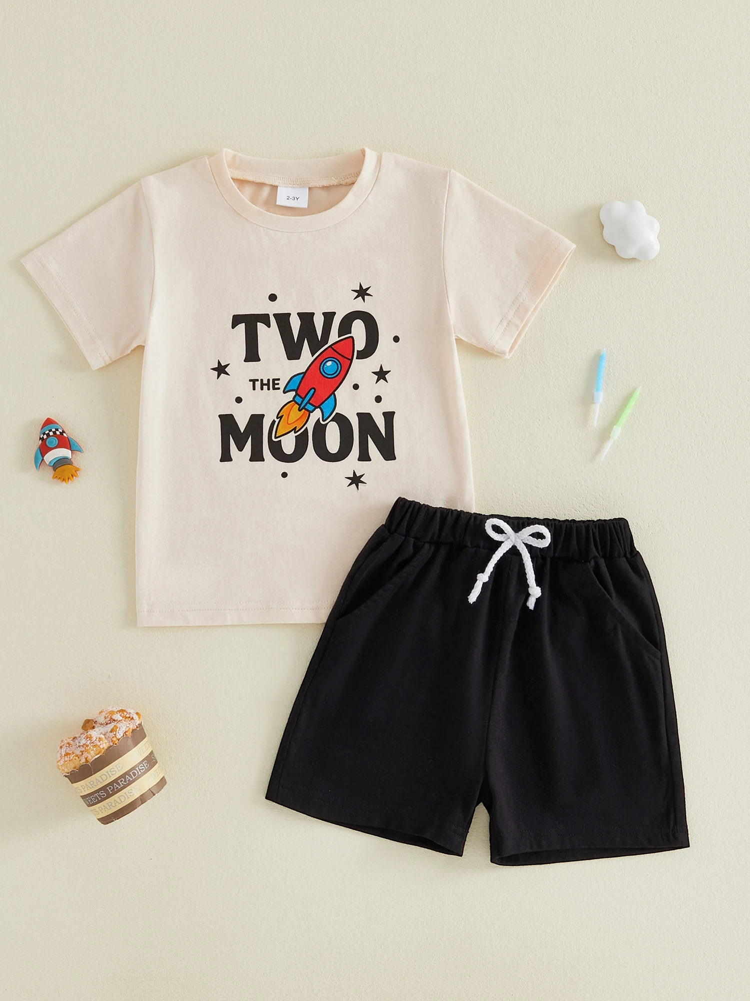 

Toddler Boys 2-Piece Outfit Short Sleeve Graphic Tee with Drawstring Shorts Set for Summer Playtime Fun