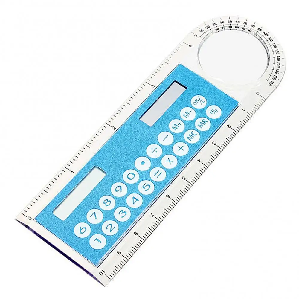 Office Mini Solar Transparent Ruler Calculator with Magnifier Student School Office Supplies