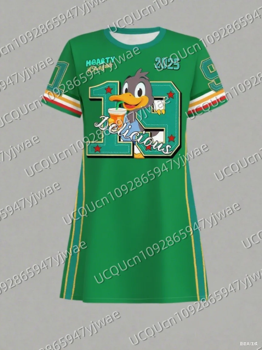 Letnia damska sukienka T-Shirt Plus Size Casual Cartoon Duck Printed O-Neck Lady Short Sleeve Pullover Dresses Women Clothing