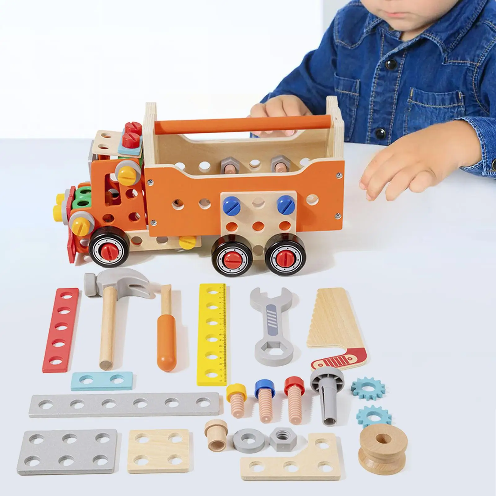 

Wooden Tool Set for Kids Car Screwdriver Toy Fine Motor Skill Tool Cart Educational Construction Toy for Kids Boys Girls