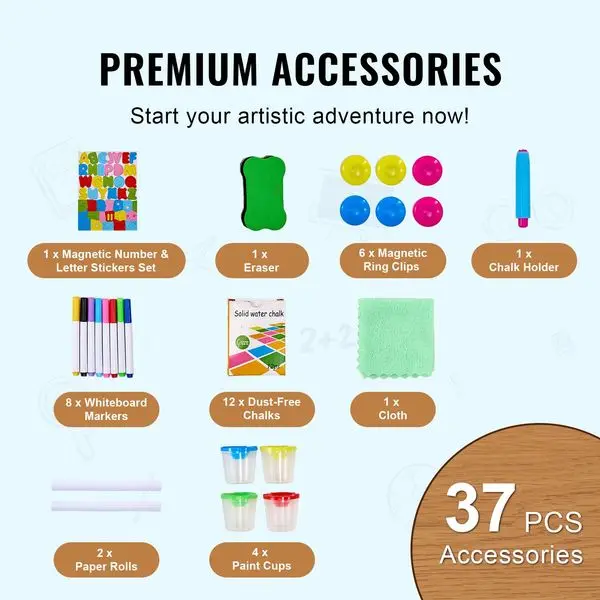 حامل فني للأطفال 3 في 1 على الوجهين سبورة بيضاء مغناطيسية خشبية #4