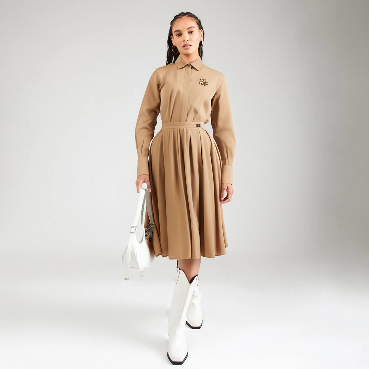 CHCH Women's Half length Skirt 2025 New Khaki Business pleated Skirt Knee length Skirt