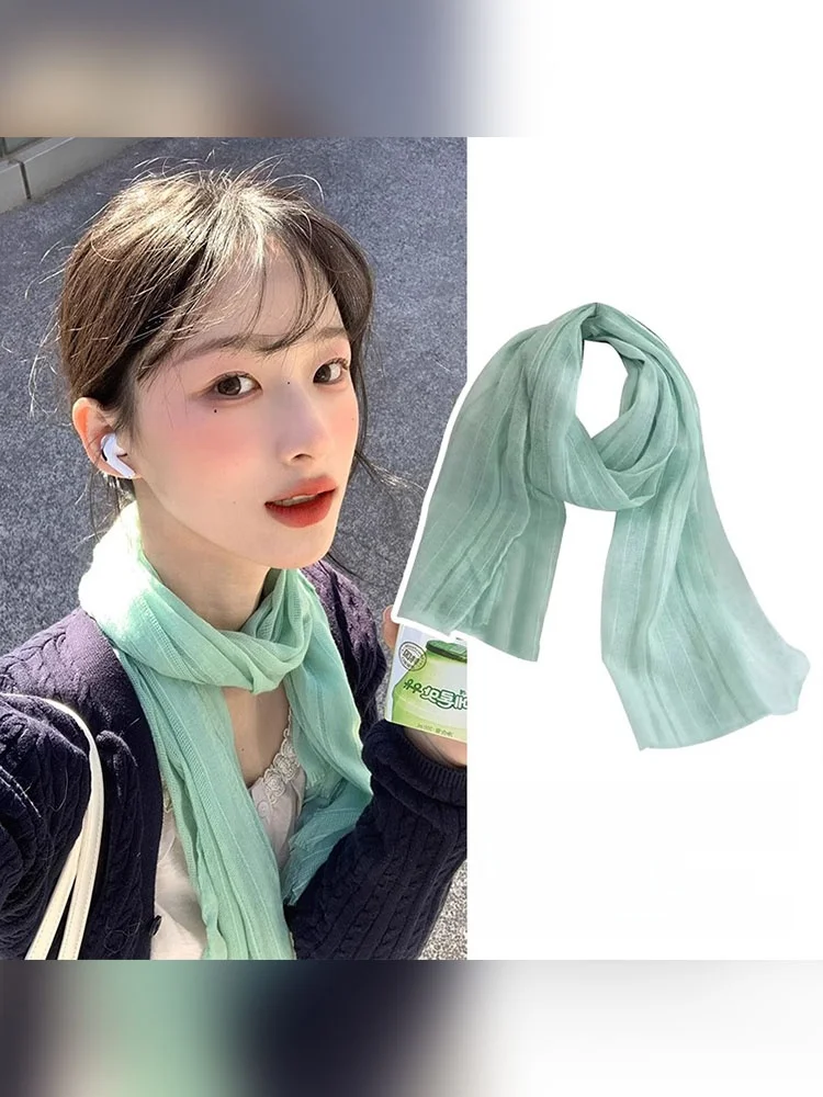Attract Attention Thin Mint Green Cotton Linen Neck Warmer Scarf Artistic Style New 2026 Tgea Brand Fashion Accessory