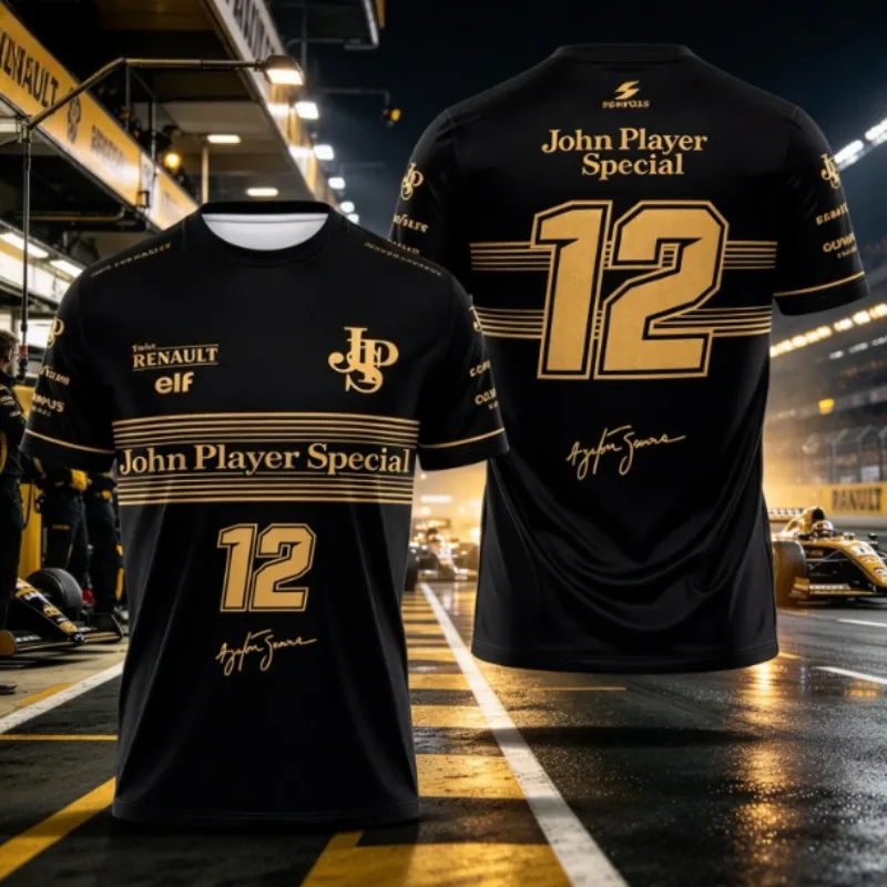 John Player Special Ayrton Senna T-Shirt Team Lotus Vintage Racing Shirt Men Women Retro Black Gold Uniform Tops