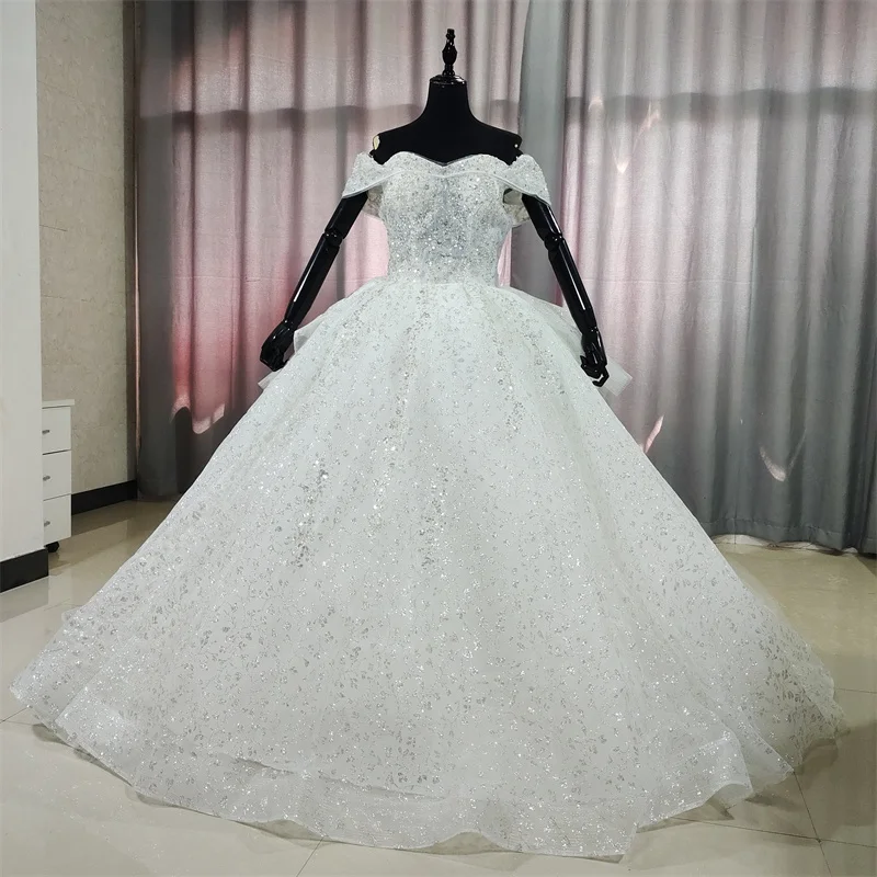 

Vintage France palace 120CM Long Cathedral train Boat Neck Wedding Dresses Luxury Heavy Hand-Works Bridal Gowns Plus size GB059T