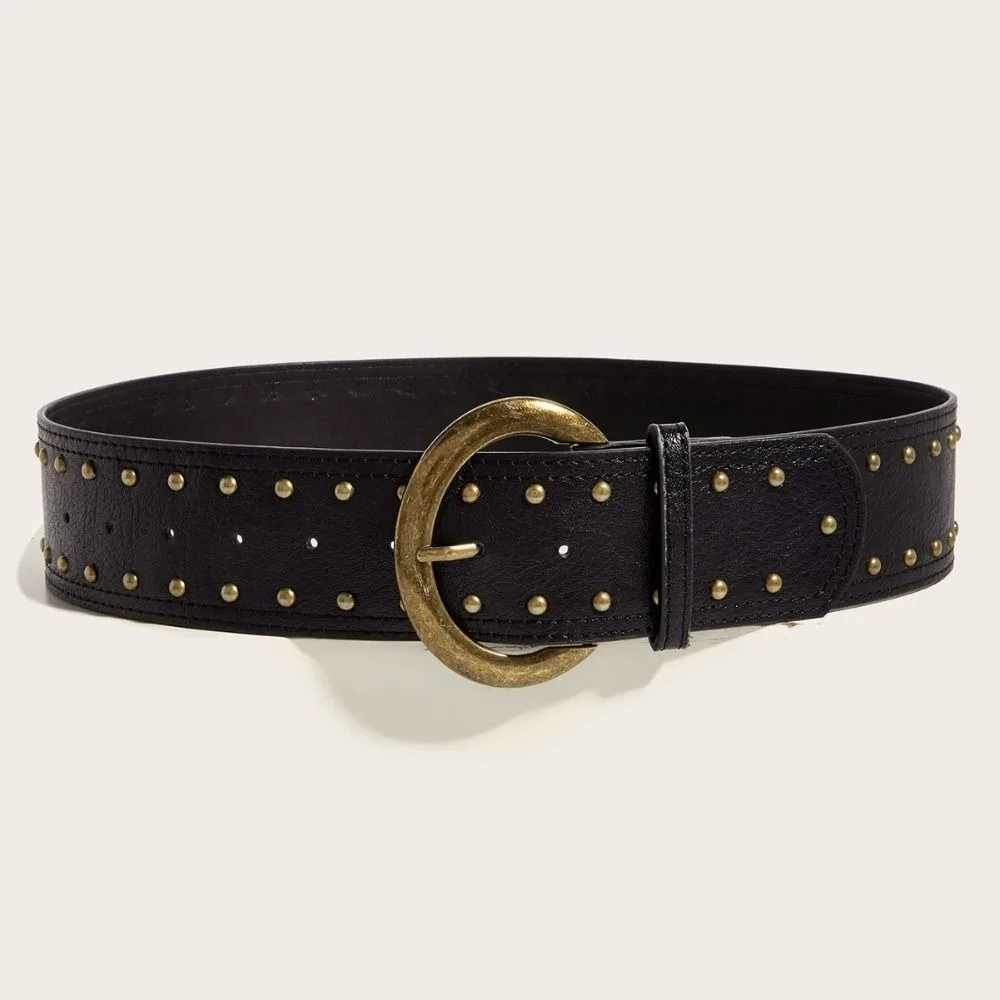 

Retro Vintage Women's Rivet Belt Gothic Y2k Leather Waist Belt Punk Heavy-Duty Dress Jeans Belt Streetwear