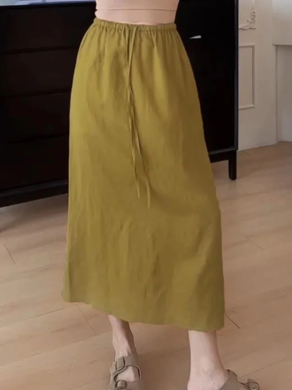 

Свободная юбка миди А-силуэта для женщин больших размеров с эластичным поясом, универсальная, повседневная, летняя, для офиса и работы