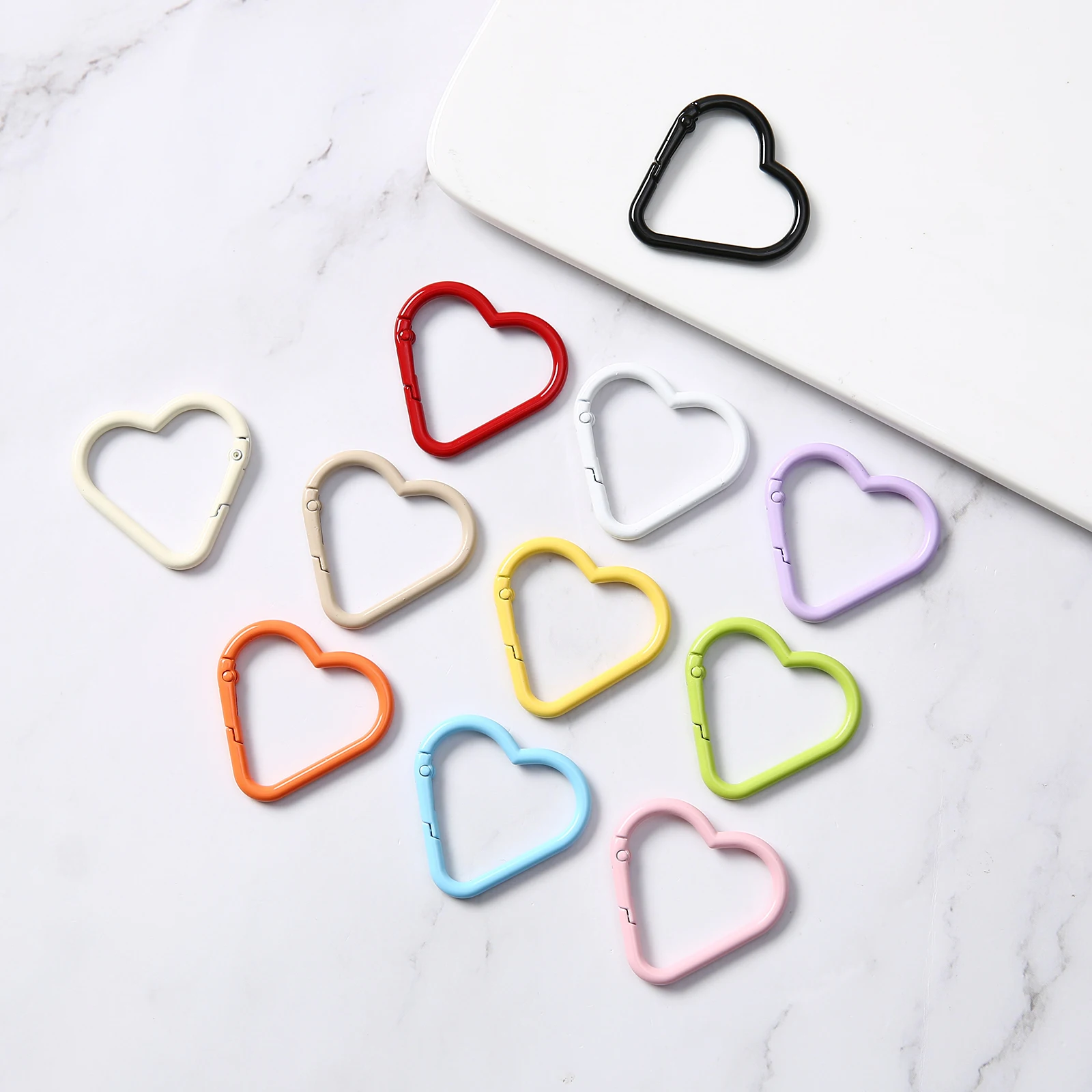 1/5/10/20pcs Colorful Heart-shaped Aluminum Carabiner Keychain Clip Hook Hanging Buckle Jewelry Making Accessories