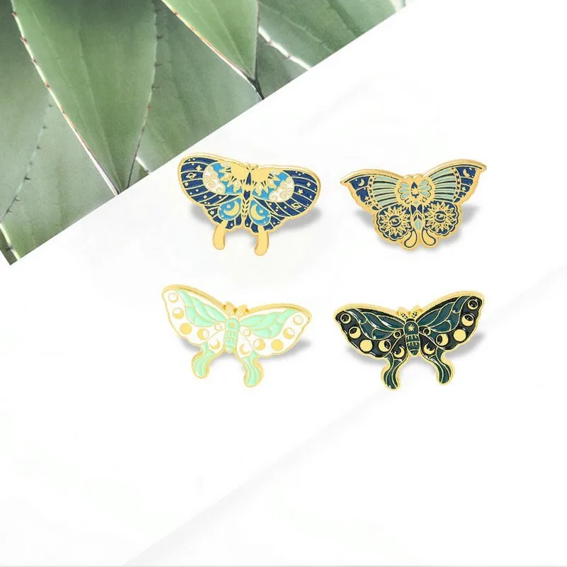 Pins Custom Moon Phase Moth Brooches Lapel Badges Punk Gothic Insect Jewelry Gift for Friends Witch Butterfly Enamel