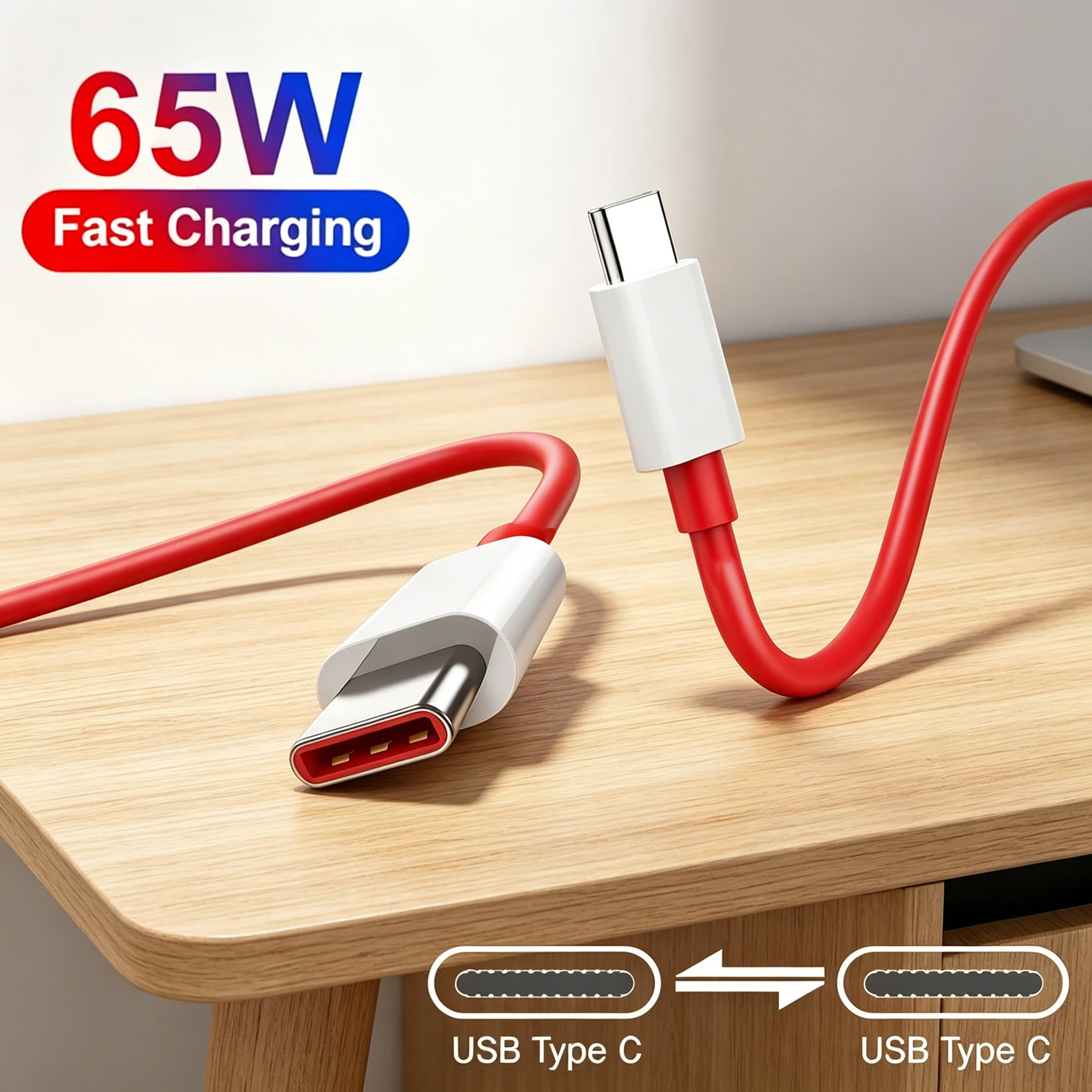 Durable TPE 65W PD Type-C Fast Charging Cable High-Speed Data Charger Cord for iPhone Xiaomi OnePlus Smartphone USB-C Charge 3.0