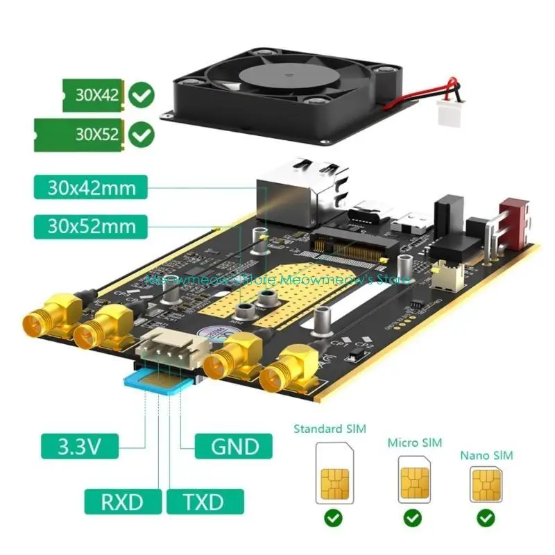 W91A M.2 NGFF 모듈에서 2.5GBPS RJ45 포트 란 어댑터 4 안테나 보호 케이스