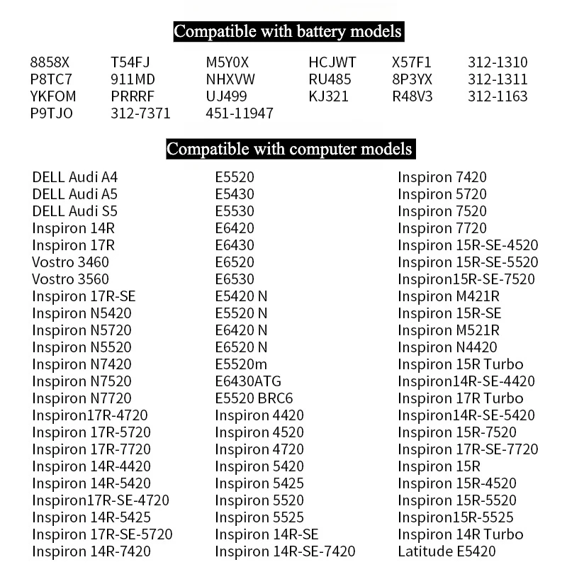 Laptop Battery 8858X T54FJ M5Y0X for Dell Latitude E5420 E5430 E6420 E6430 E6520 E5530 M5Y0X HCJWT T54FJ 911MD 4YRJH PRR