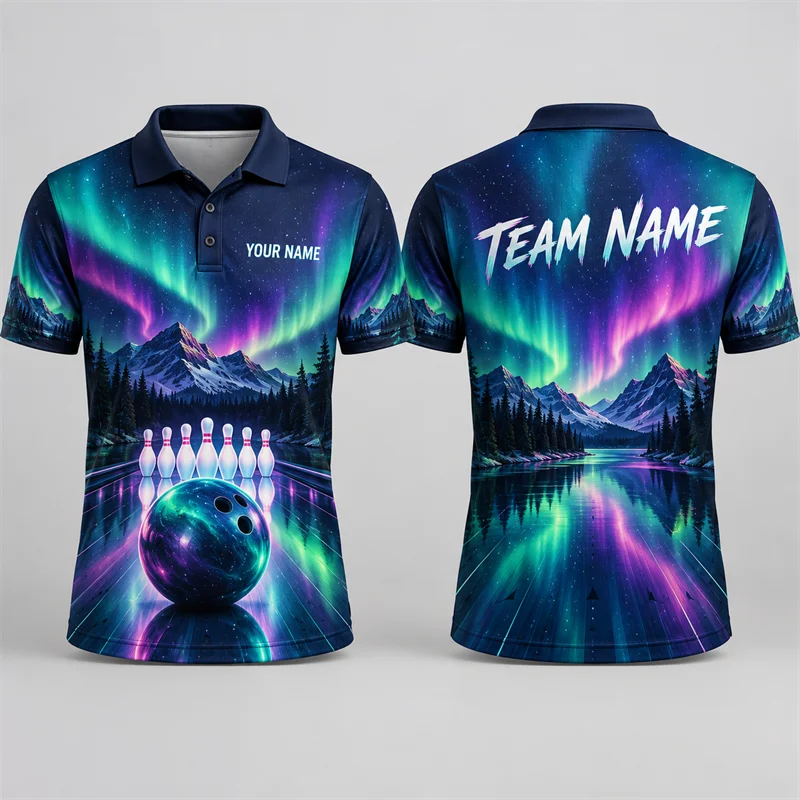 Custom Bowling Polo Shirt Personalized Name Team Name Colorful Print Short Sleeve Jersey League Tournament Sports Team Uniform