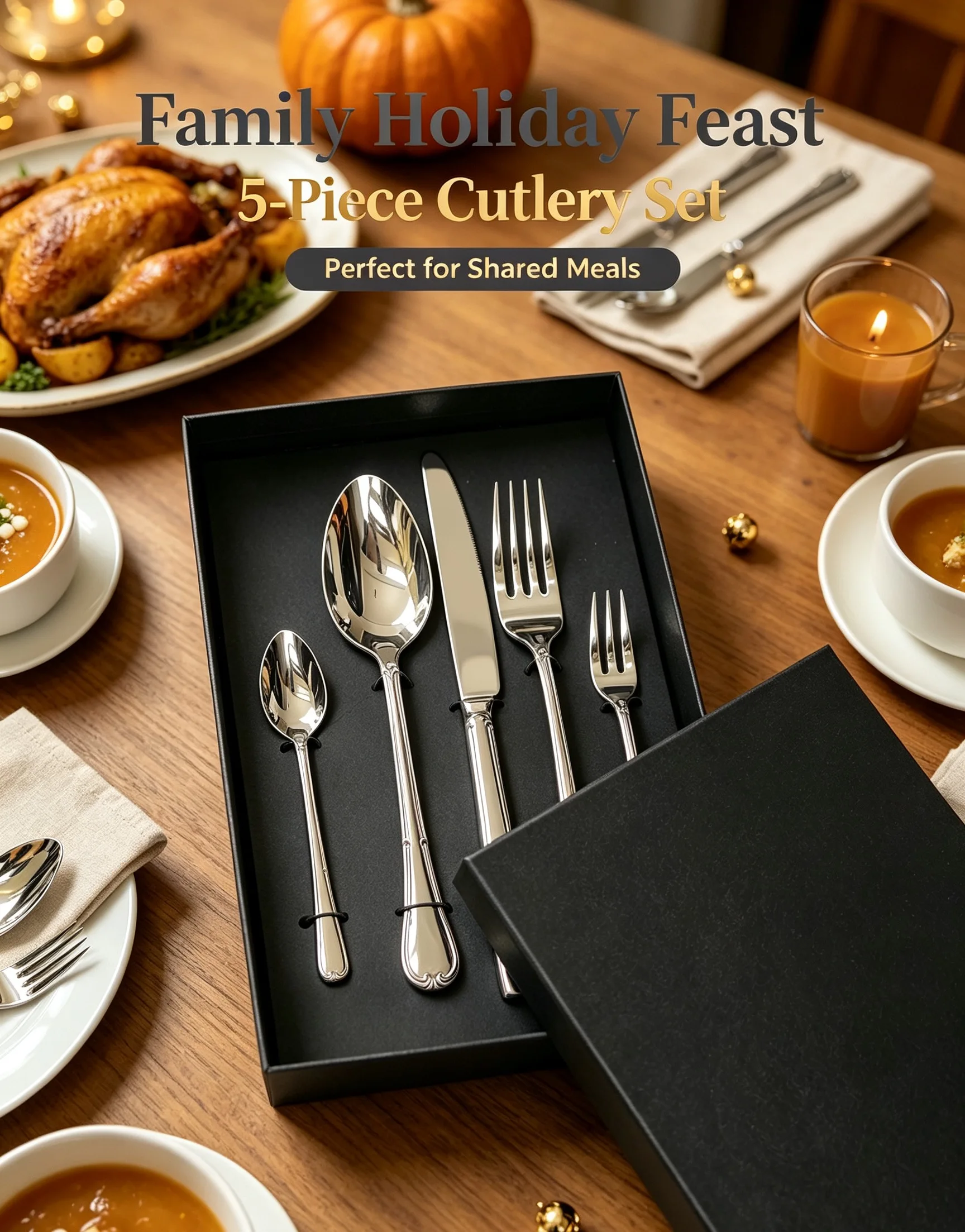 Willow Leaf 5Pcs Cutlery Set 420/304 Stainless Steel Thanksgiving Gift Box Dinner Tableware