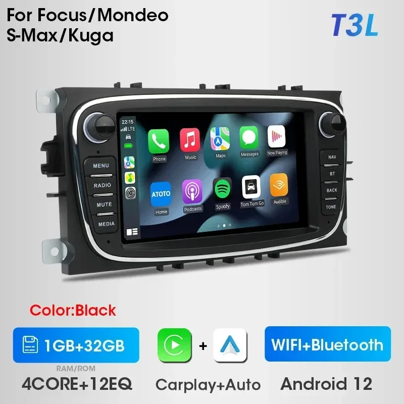 2 Din Autoradio Draadloze CarPlay Android voor Ford Focus Mondeo Transit S-Max Kuga Galaxy C-Max Multimedia Speler Navigatie GPS