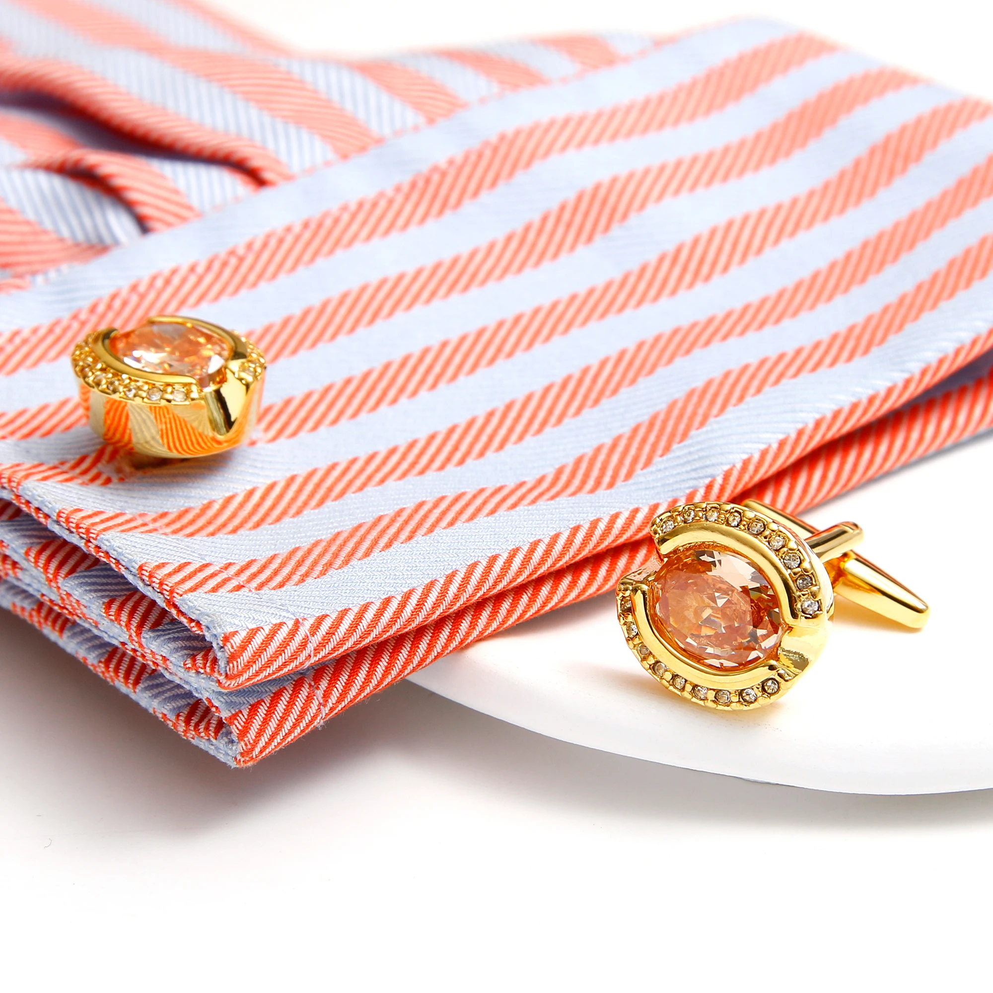 Cufflinks for Men XK24032 Cute Orange Zircon with Rhinestones Copper Gold Color Dress Shirt Cuff Links Jewelry