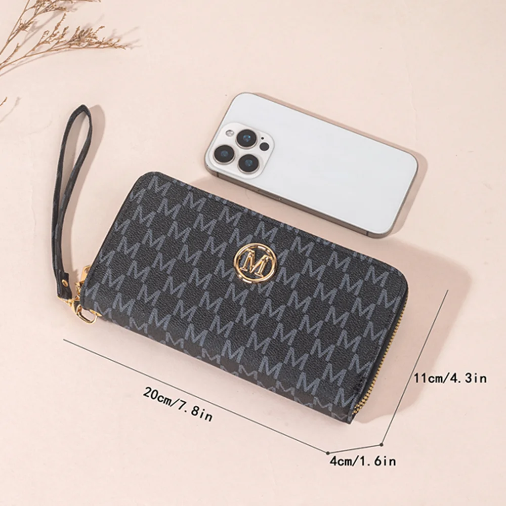 New Fashionable Women's Double Zipper Long Handheld Wallet Printed Handheld Bag with Multiple Card Spaces and Large Capacity Com