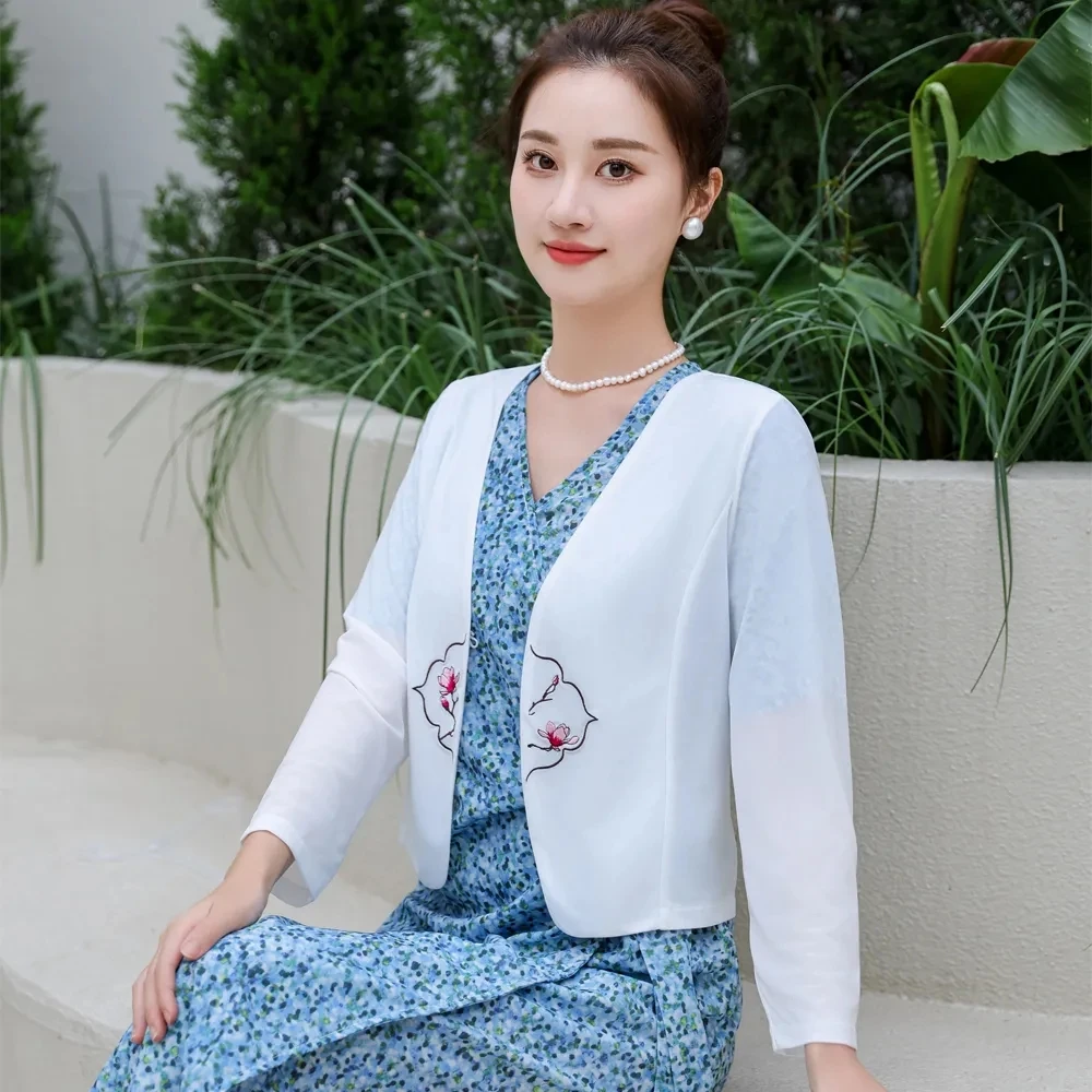 Summer Clothing 2024 New Sunscreen iIe Silk Jacket Women's Thin Embroidered Shawl Coat Short Cardigan With Qipao Top Female