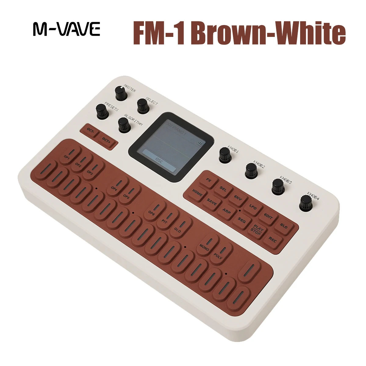 M-VAVE FM-1 (SK15) White-Brown FM Synthesis Keyboard – 6 Operators, 32 Algorithms, Reverb/Delay/Distortion, 16-Step Sequencer