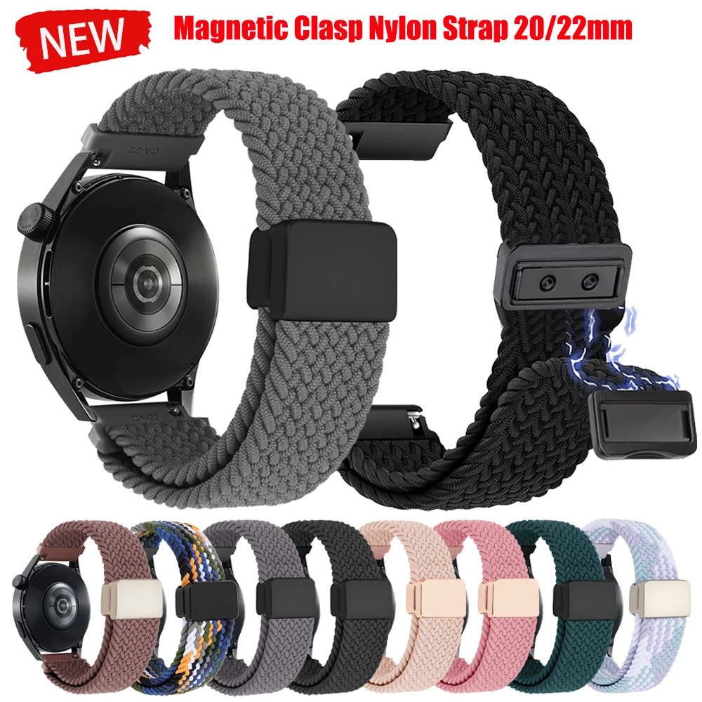 Magnetverschlussband 22 mm 20 mm für TicWatch Pro 3 Ultra GPS LTE E3 E2 S2 Pro X 2021 Smartwatch Band elastische Nylon-Schlaufenarmbänder