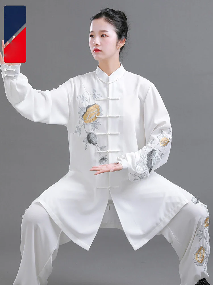 Embroidered Starlight Linen Women's Tai Chi Uniform - Premium Unisex Martial Arts Outfit for Spring Autumn Practice, Breathable