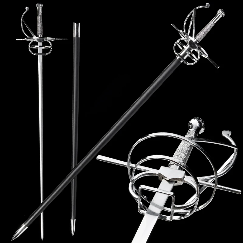 Medieval European Real Handmade Swept-Hilt Rapier Sword High Carbon Steel Blade Renaissance Court Replica Sword for Cosplay Prop