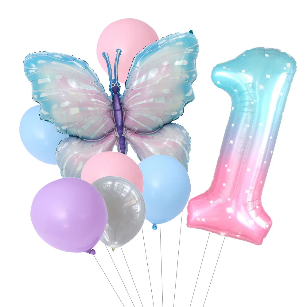 8pcs Butterfly Birthday Balloon 40inch Starry sky Gradient Number Balloon Baby Shower Helium Balloon Birthday Party Decor Globo