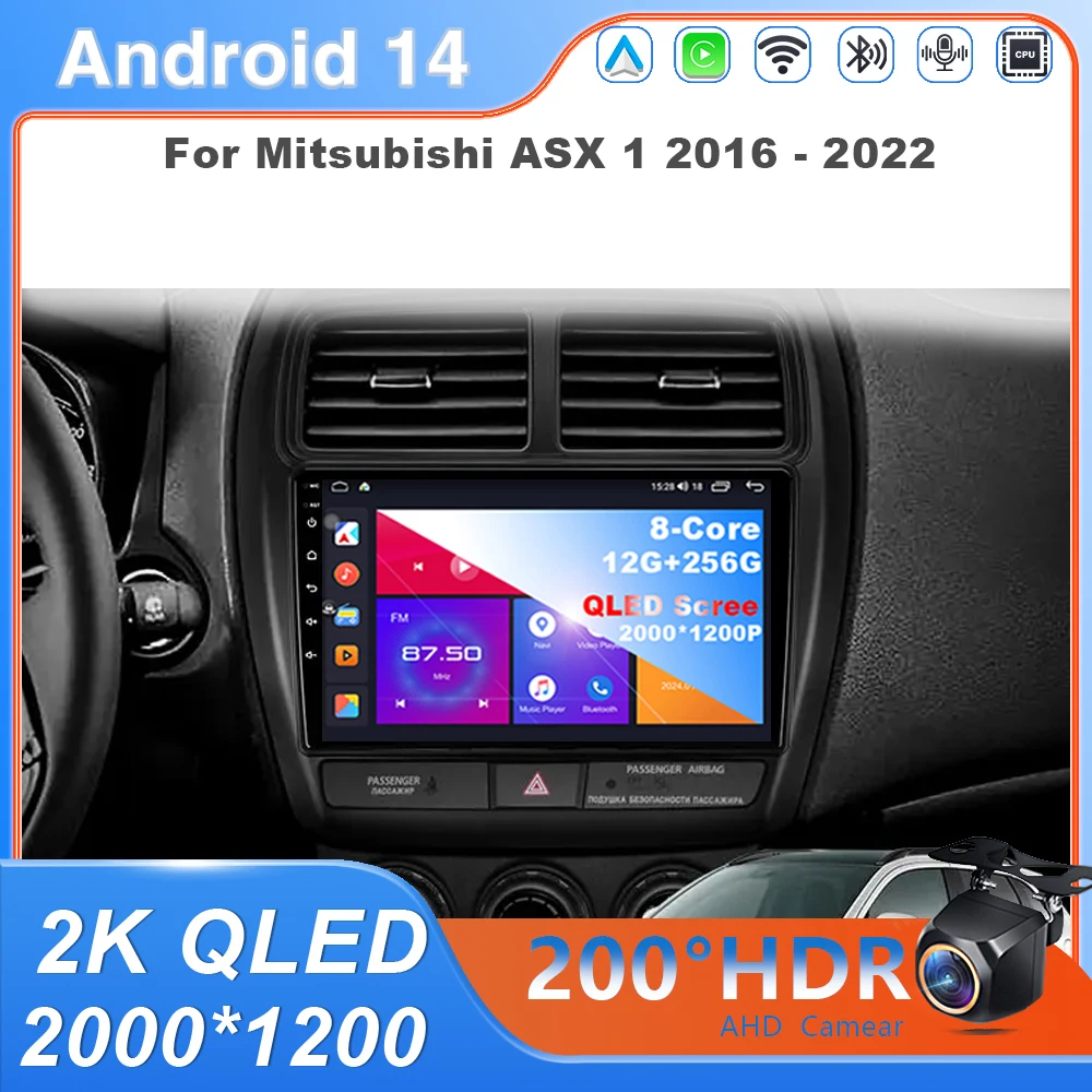 

Android 14 для Mitsubishi ASX 1 2016-2022 Автомобильный радиоприемник Мультимедийный видеоплеер Навигация GPS WIFI 4G BT Carplay 2din QLED экран
