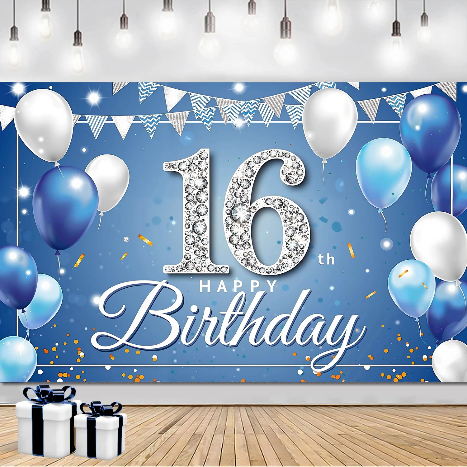 

Blue Balloons 16th Birthday Backdrops Girls Boys Sixteen YearsOld Birthday Party Background Decoration Props Banner Poster Photo