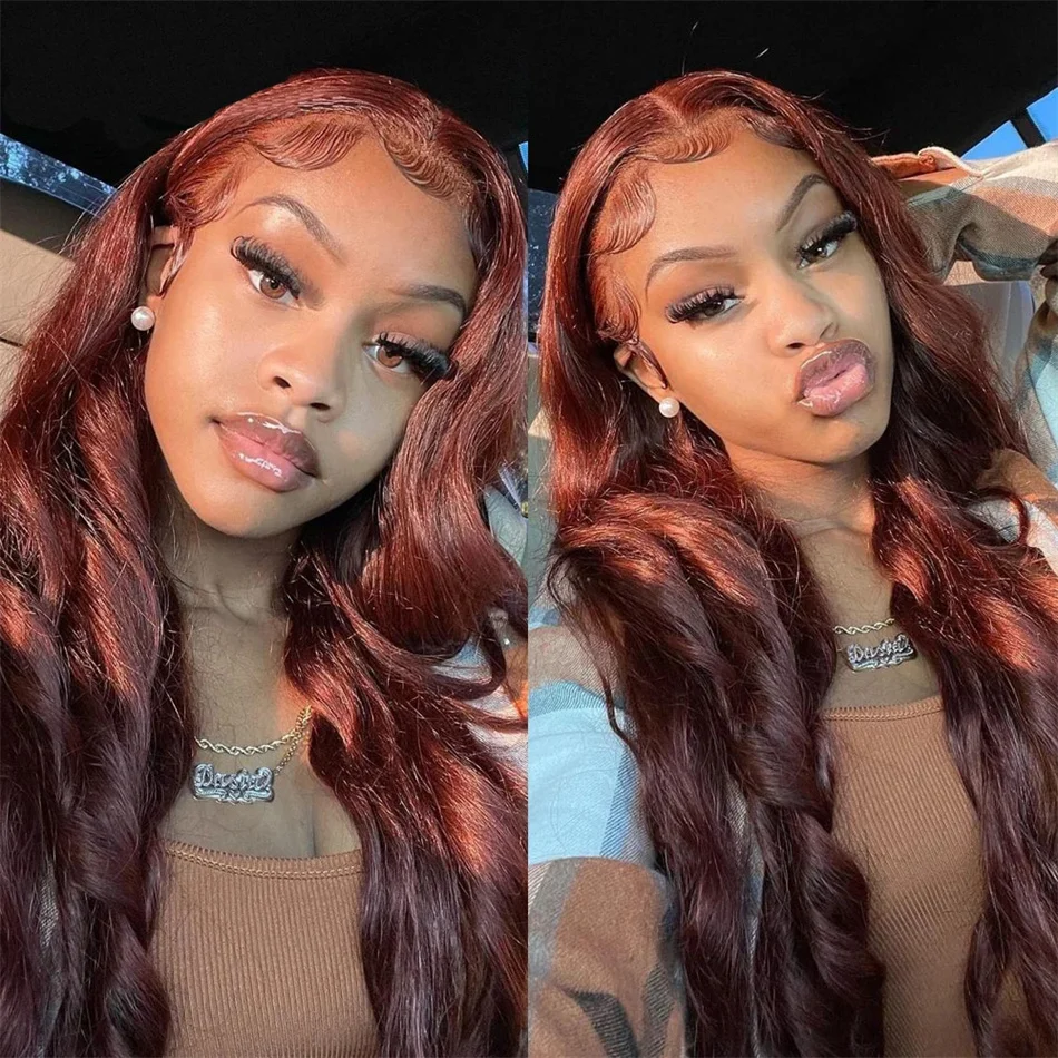 

Reddish Brown Human Hair Wig 13X4 HD Transparent Lace Front Human Hair Wig Body Wave Human Hair Lace Frontal Wigs For Women