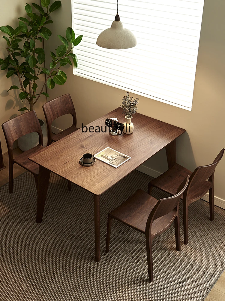 

Nordic Solid Wood Dining Table Black Walnut Wooden Table Rectangular Modern Minimalist Log Dining Tables and Chairs