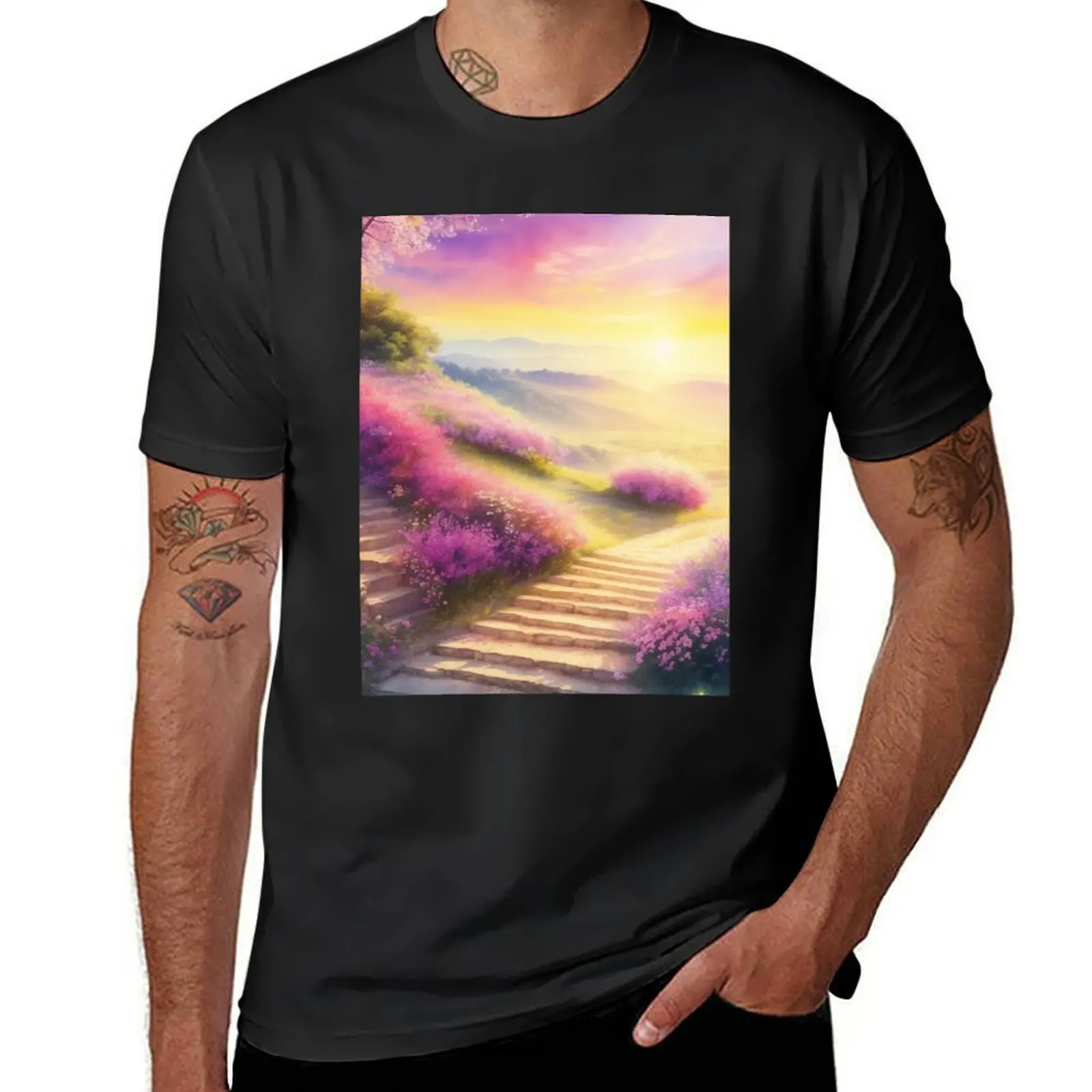 Stairways To The Sunset T-Shirt korean fashion shirts graphic tees customizeds blacks t shirt for men