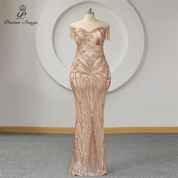 Plus Size Dress Sequins Evening Dress Sequins With Beads Tassel Off Shoulder Mermaid Women Long Prom Dresses Party Maxi dress