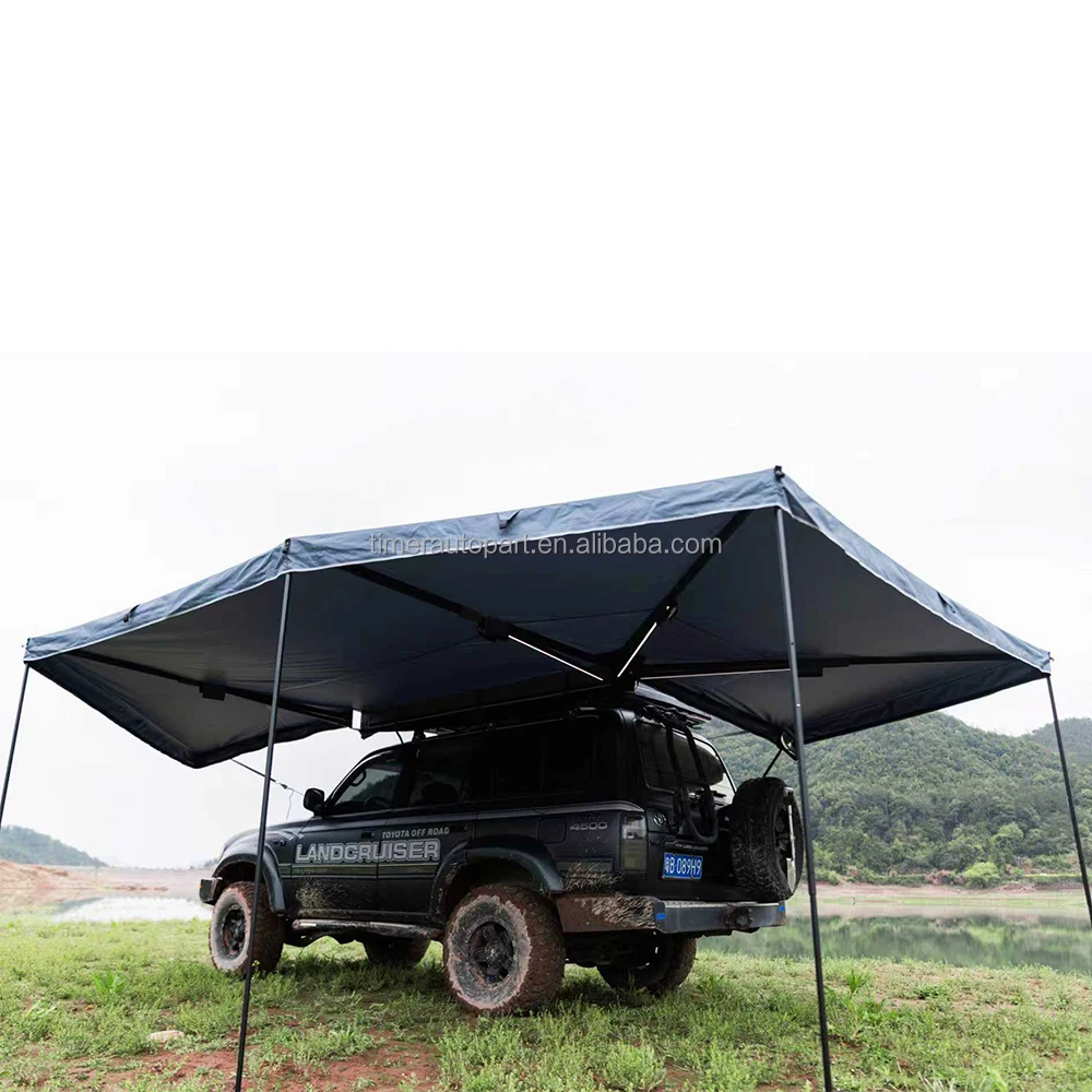 Outdoor Camping Heavy Duty Four-season SUV Car Awning 360 Degree Foldable Waterproof UV-Resistant Breathable Ripstop 2.5m LED