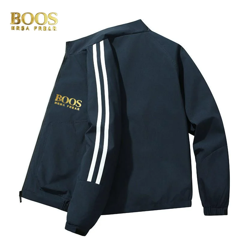 

BOOSHRDAFREAR Autumn New Solid Color Casual Loose pocket Outdoor Travel Stand Collar Top Men Work Coat Collar jacketvar