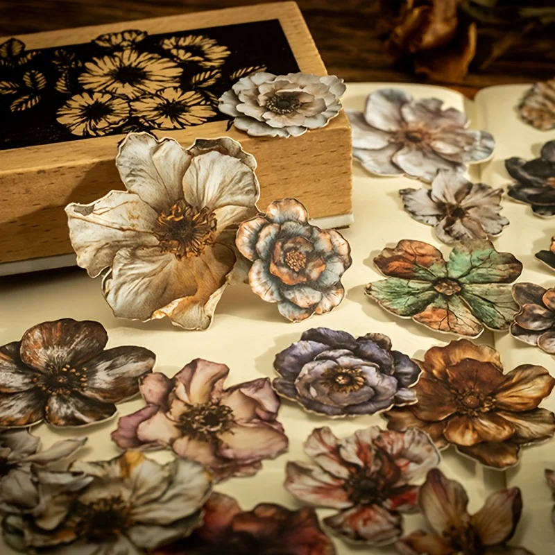 

One pack of 100 retro flower hard card stickers for DIY scrapbooking and photo album decoration