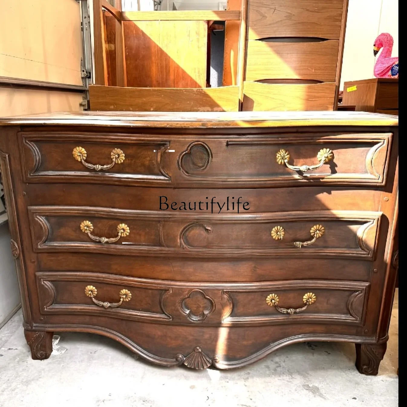 

yj7 French Retro Solid Wood Three-Drawer Cabinet American Modern Simple Bedroom Storage Cabinet High-End Furniture